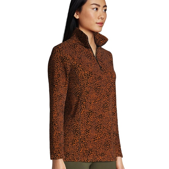 Lands End Fleece Quarter Zip Pullover Cheetah Print Size Medium 10-12 - Picture 4 of 9